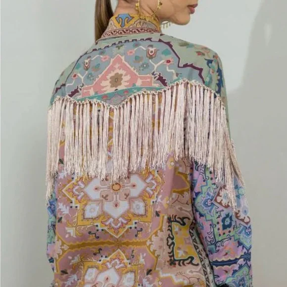 Floral Fringe Blouse - Multicolor